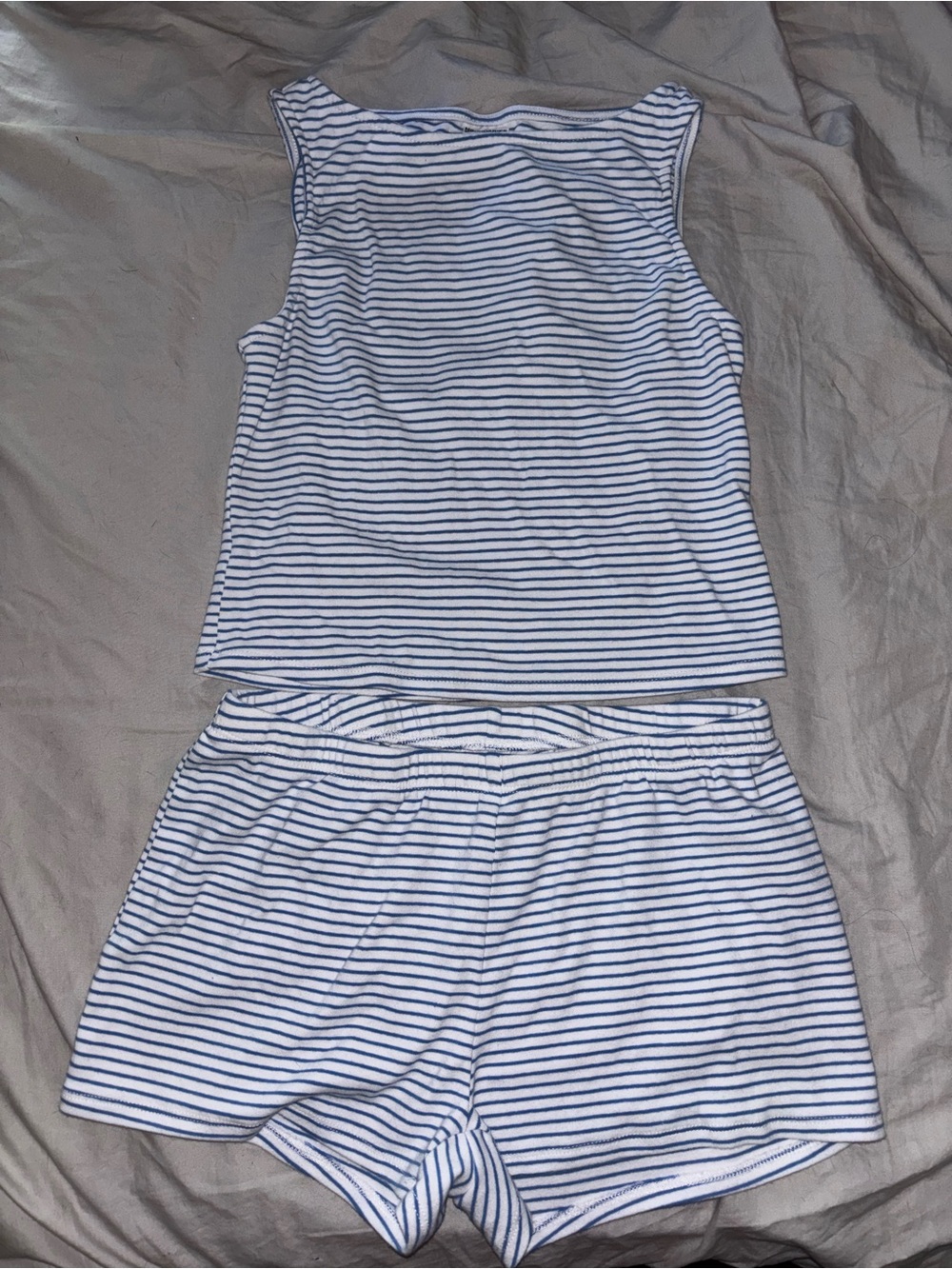 No Boundaries White & Navy Striped Tank Top and Shorts Set